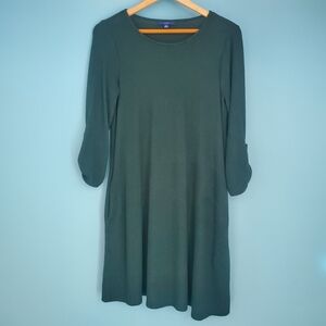 Apt. 9 Green Shift Dress Size Small Flannel 3/4 Sleeve